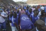 Rufaro parade for Mkwesha Dynamos skipper Augustine Mbara (left) and fellow defender Elisha Muroyiwa lead their teammates during the parading of Freddy Mkwesha’s body at Rufaro
