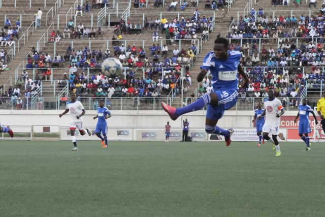 HIGH-FLYER . . . Dynamos young winger Musa Madhiri fires towards the goal in his debut appearance for DeMbare in yesterday’s international friendly match against Kabwe Warriors of Zambia at Rufaro where he also scored from the penalty spot. — (Picture by Innocent Makawa)