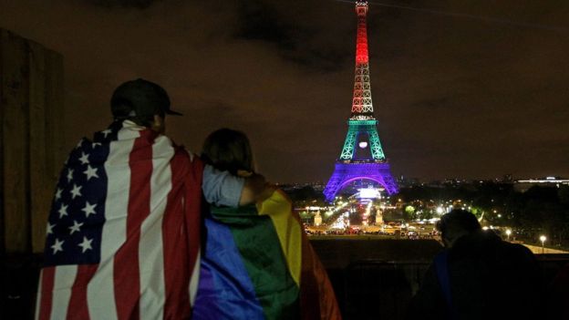 The Eiffel Tower was lit up in tribute to the Orlando victims