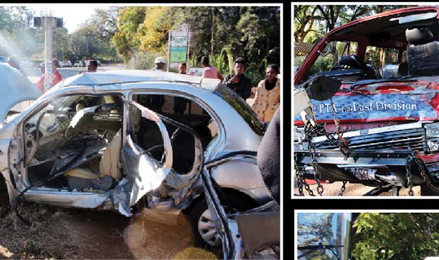 The wreckages of the Nissan March and the Toyota Hiace which collided at the intersection of 12th Avenue extension and Park Road in Suburbs, Bulawayo