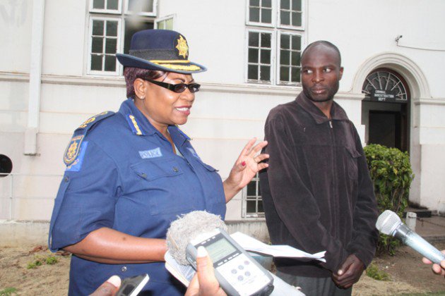 Police chief national spokesperson Senior Assistant Commissioner Charity Charamba parades Wadzanai Mabika, the fugitive kombi driver who struck and killed a Girls High School pupil last month before fleeing to South Africa. — (Picture by Beauty Muchakazi)