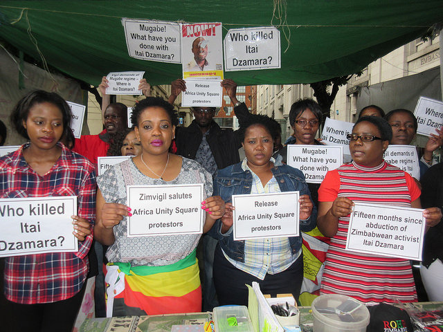 Zimbabwe Vigil activists during a protest outside the Zimbabwean embassy in London