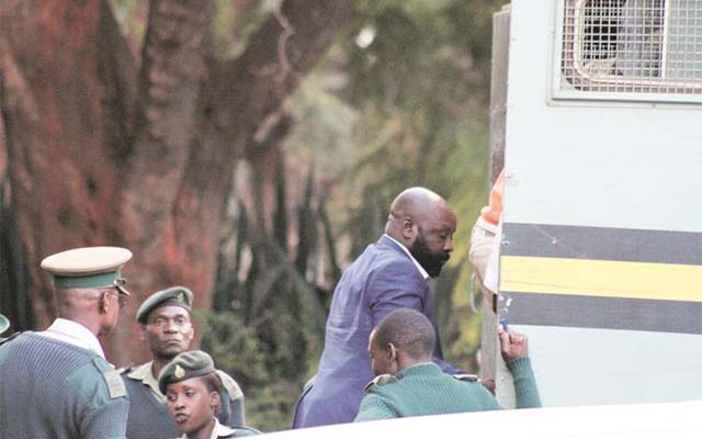 Zanu PF Bikita West legislator Munyaradzi Kereke boards a Zimbabwe Prisons and Correctional Services truck on his way to prison following his conviction and sentencing for rape yesterday. —(Picture by Innocent Makawa)