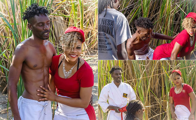 Raunchy dancer Zoey Sifelani and entertainer Brown Sugar on the set of their controversial Muzvambarara video