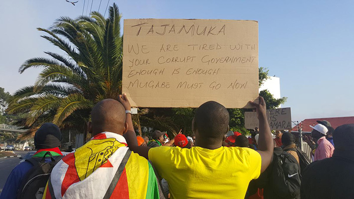 Tajamuka protesters and other Zimbabweans are calling for Mugabe and his administration to vacate office. Photo: Carla Bernardo