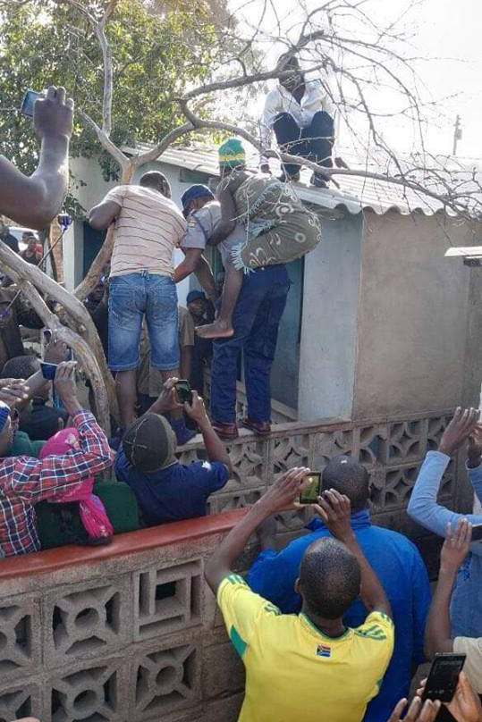 Picture of the Week: Woman climbs on back of riot cop
