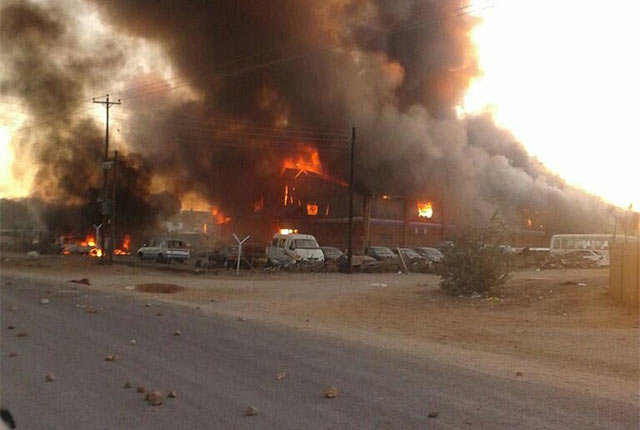 Zimra warehouse set on fire during the disturbances at the Beitbridge Border Post on Friday