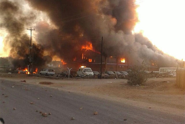 Zimra warehouse set on fire during the disturbances at the Beitbridge Border Post on Friday www.zwnews.com