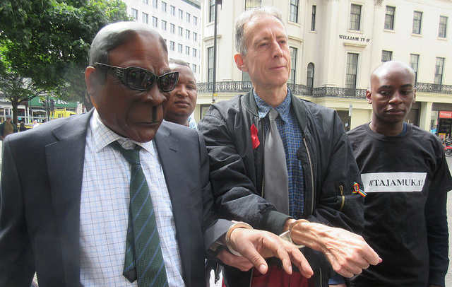 President Mugabe was symbolically put on trial at the Zimbabwe Vigil in London and ordered to leave office for crimes against the people and economy of Zimbabwe. He had earlier been arrested by human rights activist Peter Tatchell, who had unsuccessfully tried to make a citizen’s arrest of Mugabe in London in 1999 and Brussels in 2001.