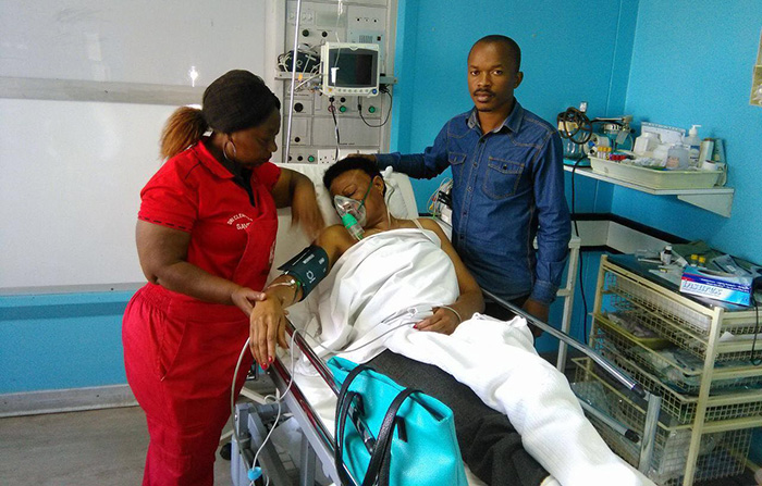 Opposition Movement for Democratic Change (MDC-T) Member of Parliament for Bulawayo East, Thabitha Khumalo, was admitted to hospital after inhaling teargas fired by riot police near the party's headquarters in Harare on Wednesday.