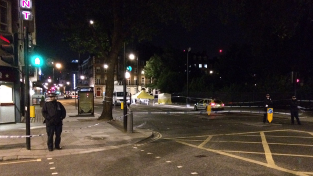 A forensics tent was put up next to the park in Russell Square which is a busy part of central London, with many hotels and the British Museum nearby