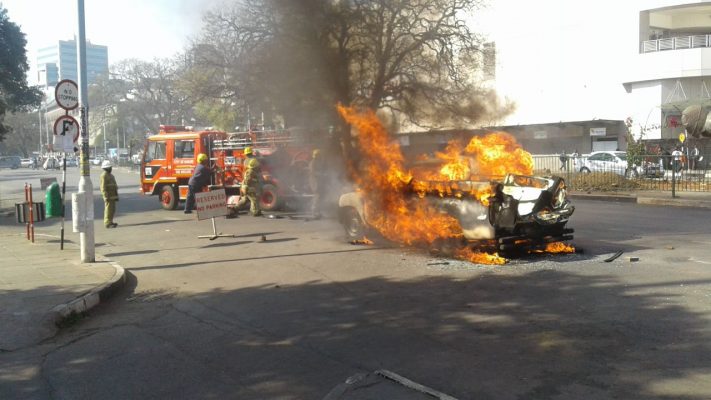 Car belonging to the state broadcaster ZBC set on fire