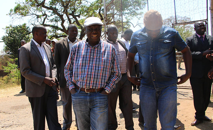 Morgan Tsvangirai seen here with senior party officials after being barred from prison visit