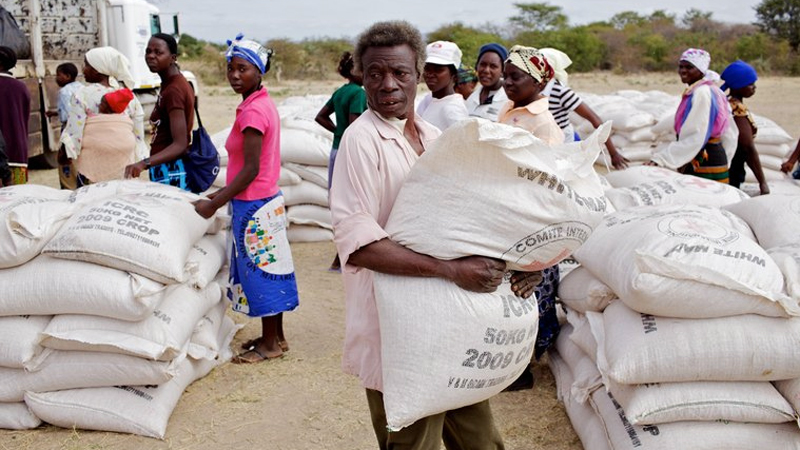 International Committee of the Red Cross (ICRC) distributes maize to farmers in Zimbabwe's Fuchira region affected by drought (September 2016) (Picture via Olivier Moeckli - ICRC)