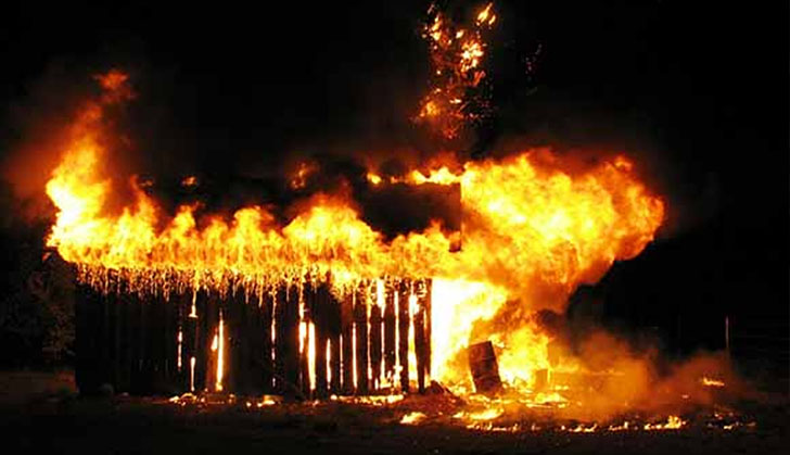 File picture of hut on fire