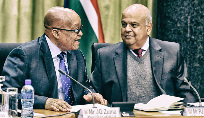 Photo: President Jacob Zuma and Minister of Finance Pravin Gordhan during a meeting with business and labour leaders at the Union Buildings in Pretoria. South Africa. 09/05/2016. Siyabulela Duda / GCIS