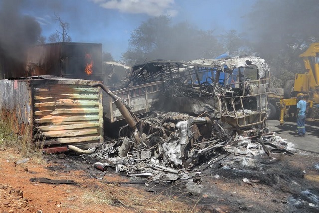 Over 20 passengers were burnt beyond recognition while 41 were critically injured in a horrific accident that happened when a South Africa-bound Proliner Bus sideswiped with a haulage truck and caught fire in Chirumanzu.