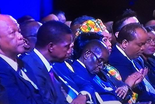 President Robert Mugabe napping at WEF Africa. Image: Twitter