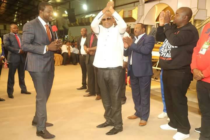 Prophet Walter Magaya, ZIFA boss Phillip Chiyangwa and national team sponsor Wicknell Chivayo
