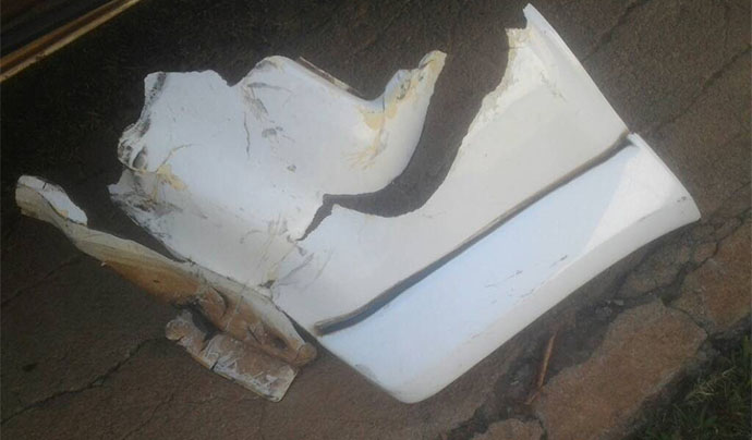 Part of the bumper which fell off the Isuzu that killed Mukandi