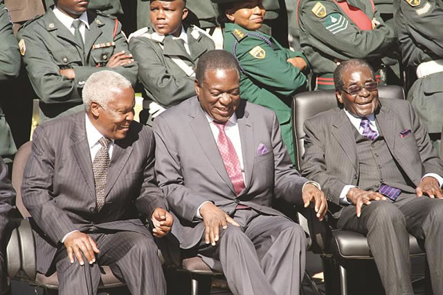 Defence Minister Sidney Sekeramayi, Vice President Emmerson Mnangagwa and President Robert Mugabe