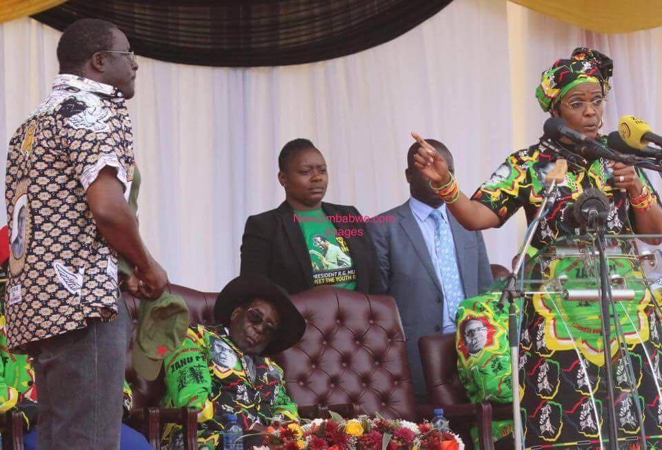 The First Lady, Grace Mugabe, mauled presidential spokesperson George Charamba yesterday and left Vice President Emmerson Mnangagwa hanging by the skin of his teeth as she declared that she is back again to make the crooked in Zanu PF straight. (New Zimbabwe Images)