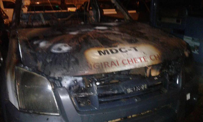 The opposition Movement for Democratic Change (MDC-T) has accused President Robert Mugabe's regime of burning down a vehicle belonging to its Youth Assembly after Wednesdays protest.