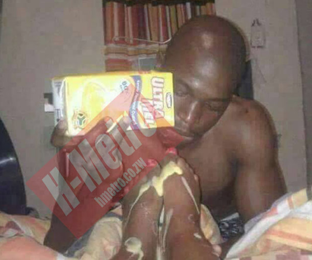 Alleged fake pic of Oskid putting custard on a woman's feet