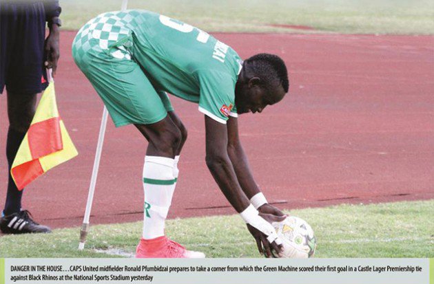 CAPS United's Ronald Pfumbidzai gets ready to take a corner