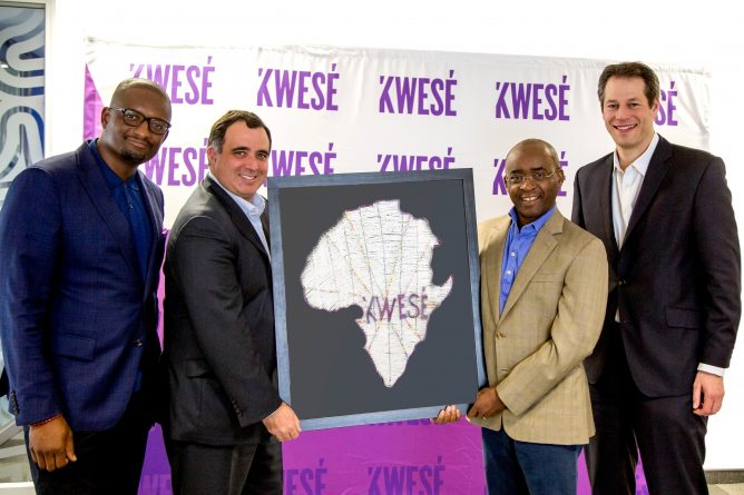 Kwese TV owner, Zimbabwean businessman Strive Masiyiwa (second from right)
