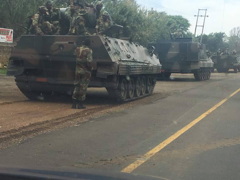 Army tanks on the streets of Harare in Zimbabwe