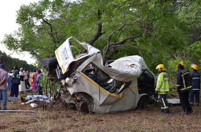 The wreckage of a kombi which crashed along the Bulawayo-Victoria Falls highway in November 2017