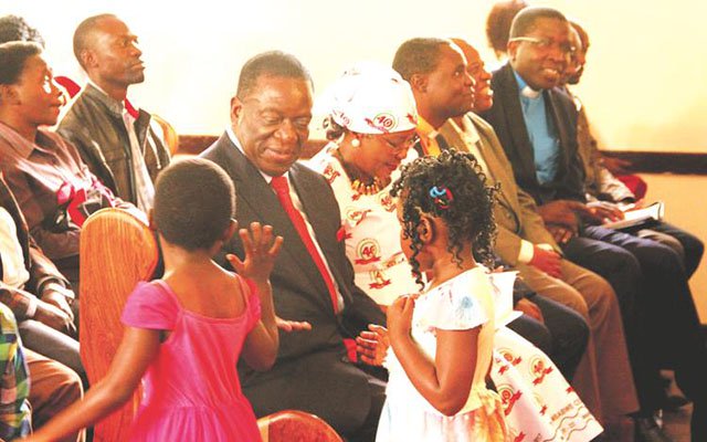 President Mnangagwa and First Lady Auxillia Mnangagwa attend a church service at Methodist Church in Zimbabwe in Mabelreign, Harare, yesterday. — (Picture by Tawanda Mudimu)