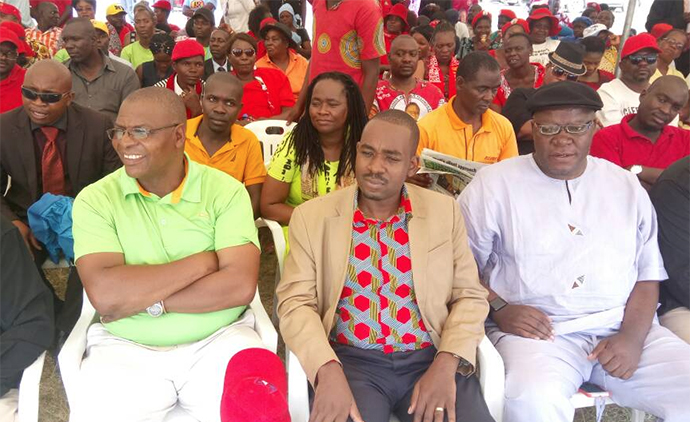 Welshman Ncube, Nelson Chamisa and Tendai Biti at the MDC Alliance rally in Mutare