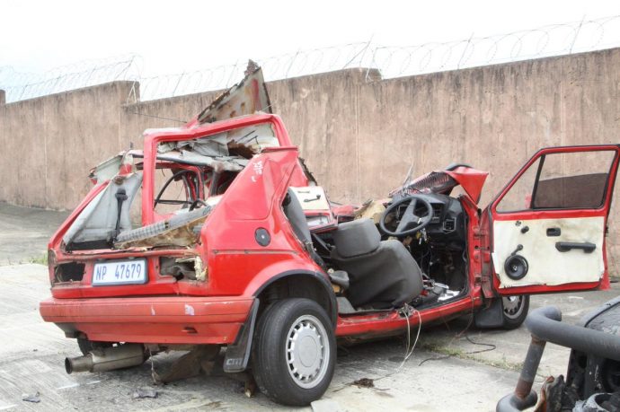The shattered wreck of the VW Golf in which the eight family members were travelling. Picture: Arrive Alive