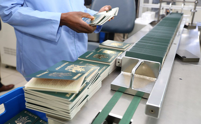 Passports go through the numbering and perforation stage at the National Passport Production Centre in Harare