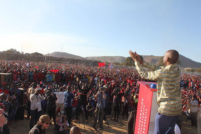 Nelson Chamisa addressing the crowd in Bindura