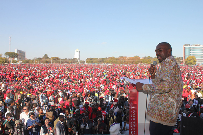 Nelson Chamisa addresses thousands in Harare