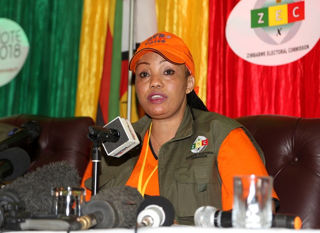 Zimbabwe Electoral Commission chairperson, Priscilla Chigumba addresses media at the 2018 Harmonised Elections National Command Centre, Harare International Conference Centre. -(Picture by Shelton Muchena)