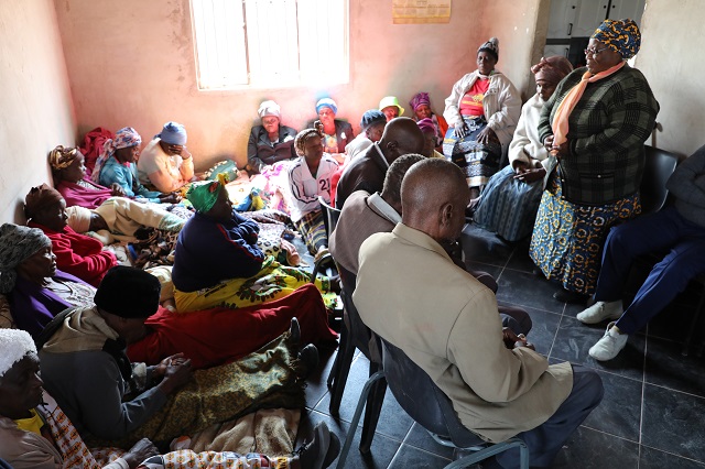 Minister of State for Bulawayo Metropolitan Province Cde Angeline Masuku addresses mourners at the late Cde Austin Peter Moyo’s home in Cowdray Park yesterday.