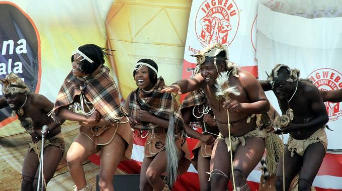 Bolamba perfoming Arts members celebrate after winning the Ingwebu Cultural dance final held at White City stadium on Saturday