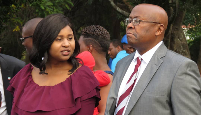 Minister of Home Affairs Cain Mathema, seen here with with his wife, attends the cabinet swearing in ceremony