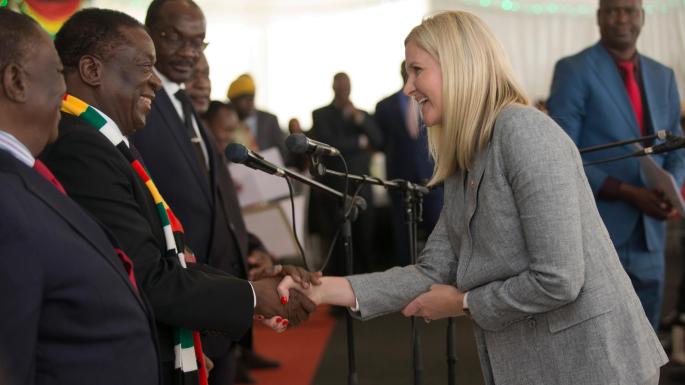 Kirsty Coventry is sworn in by President Emmerson Mnangagwa
