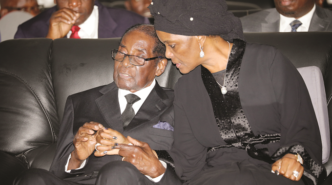 Former President Robert Mugabe and his wife Grace during a funeral service for Mrs Mugabe’s mother in Borrowdale, Harare, yesterday. — (Picture by John Manzongo)