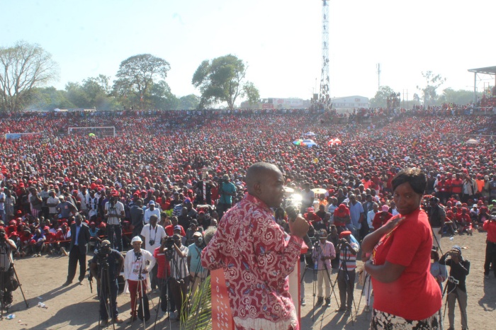 Nelson Chamisa addressing the crowd at Gwanzura Stadium
