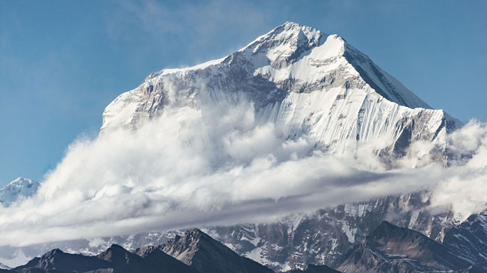 Mt Gurja is part of the massif containing Dhaulagiri I, the seventh highest mountain in the world
