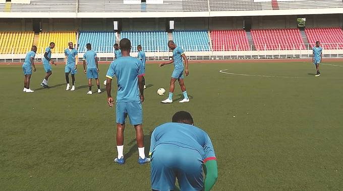 Warriors players at the Complexe Omnisports de Stade Martyrs in Kinshasa, DRC