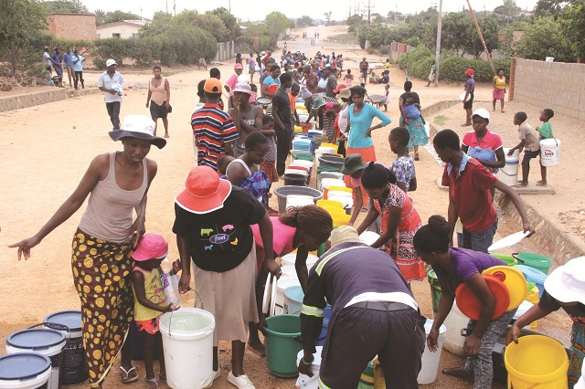 Water crisis . . . this picture, taken in Lobengula, Bulawayo shows residents queuing for water