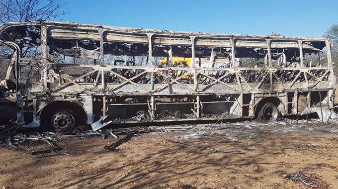 The shell of the vehicle yesterday morning. Forty-two people were killed, while 26 others escaped with various degrees of injuries