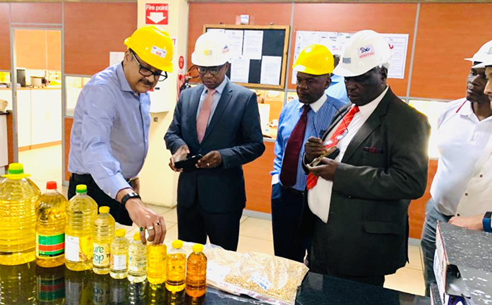 Finance Minister Mthuli Ncube during a tour of cooking oil manufacturer Surface Wilmar based in Chitungwiza